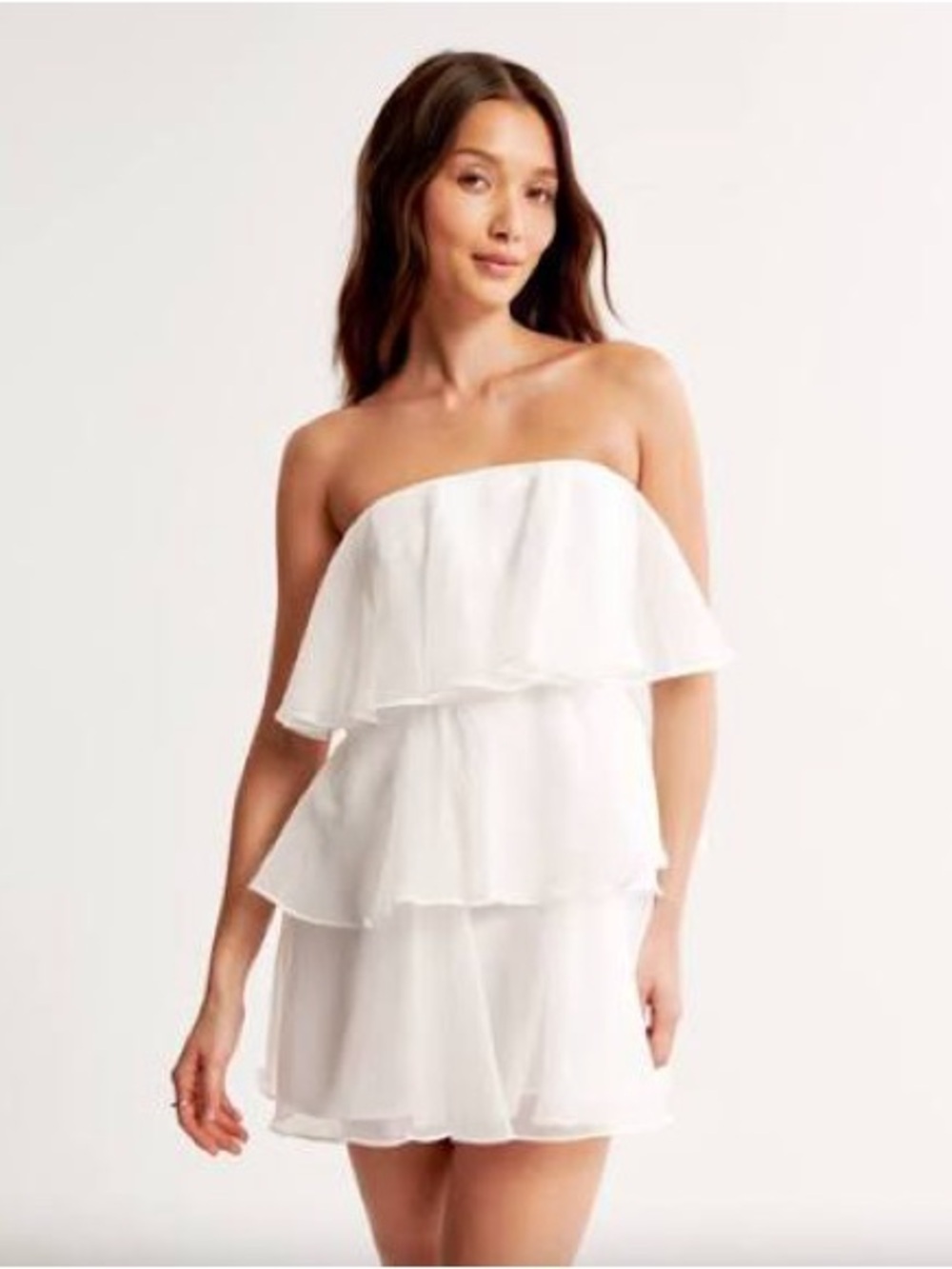 Abercrombie and Fitch Organza Tiered Ruffle Strapless Mini Dress White Sz Medium